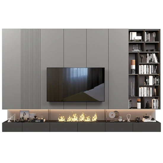 PA Mobili per soggiorno all'ingrosso Piano in marmo Design moderno in MDF Camino elettrico in vetro Porta TV in legno